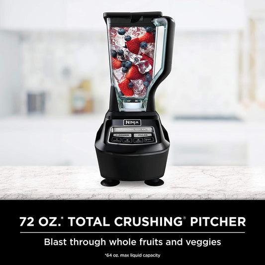 Blender, Mega Kitchen System, 1500W, 4 Functions for Smoothies, Processing, Dough, Drinks & More, with 72 Blender Pitcher, 64 Processor Bowl, 2 Nutri Cups + Lids, Black, BL770