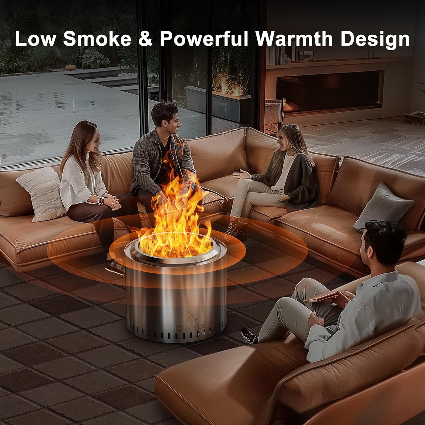 19.5 Inch Stainless Steel Smokeless Fire Pit, Outdoor Smokeless Firepit with Tote Bag&Fire Poker, Wood Burning Fire Pits for Camping, Bonfire, Low Smoke Firepit for outside (Vertical Hole)