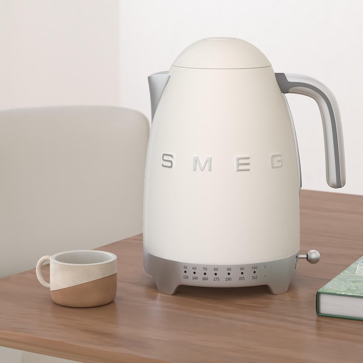 50'S Retro 7 Cup Stainless Steel Variable Temperature Electric Kettle with 7 Temperature Settings, Led Display, Swivel Base and Keep Warm Function Cream KLF04CRUS