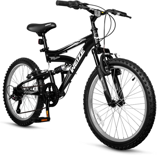 Kids Mountain Bike, 20 Inch Kids' Bicycles for 6-12 Years Old Boys Girls with Dual Full Suspension, 6 Speeds Drivetrain, High-Carbon Steel Frame, Ideal for Young Riders and Adventurers