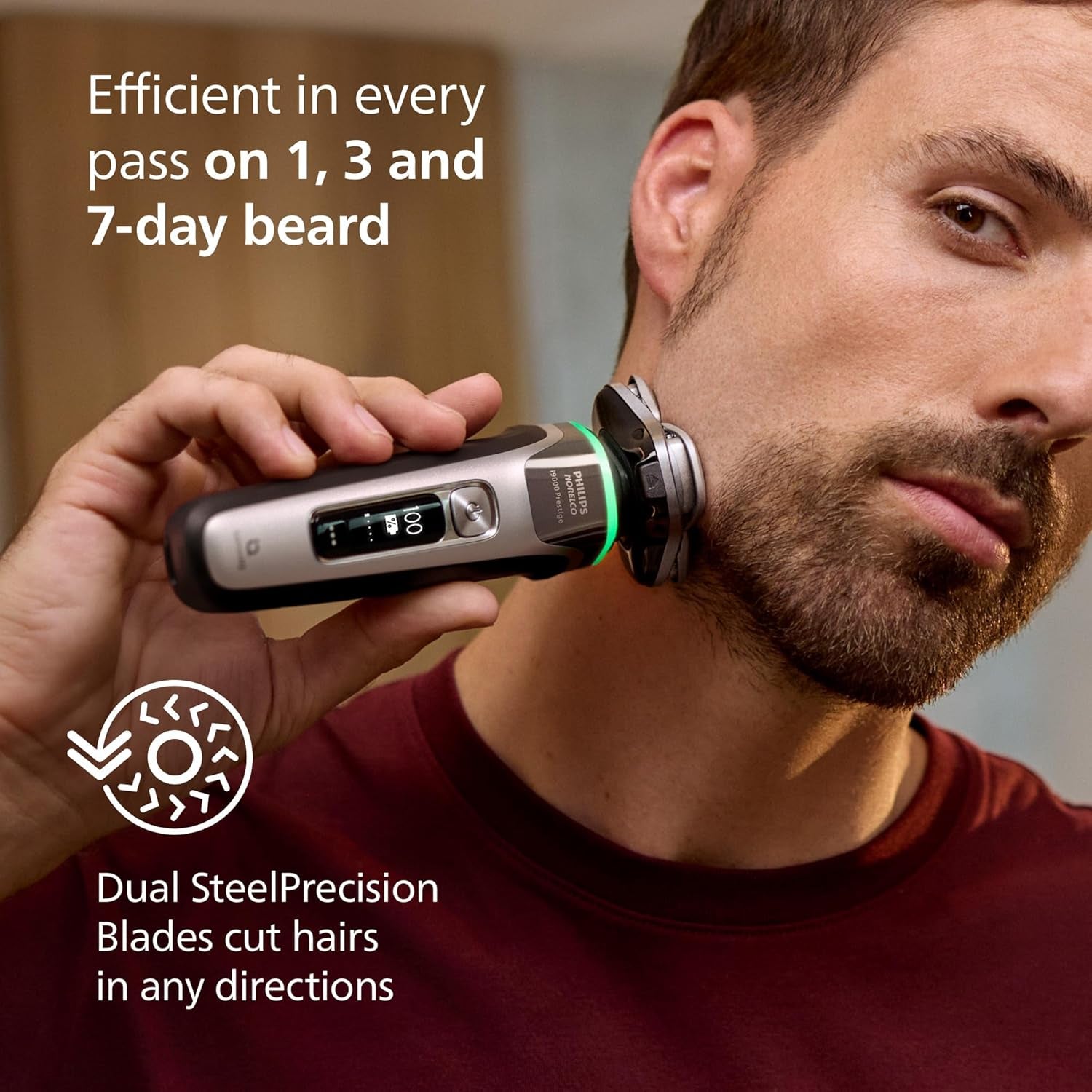 Shaver I9000 Prestige, Wet & Dry Electric Shaver, Dark Slate Nova, Senseiq Technology, Triple Lift & Cut System, 360 Rotating Dual Steelprecision Blades, Charging Stand, XP9204/85