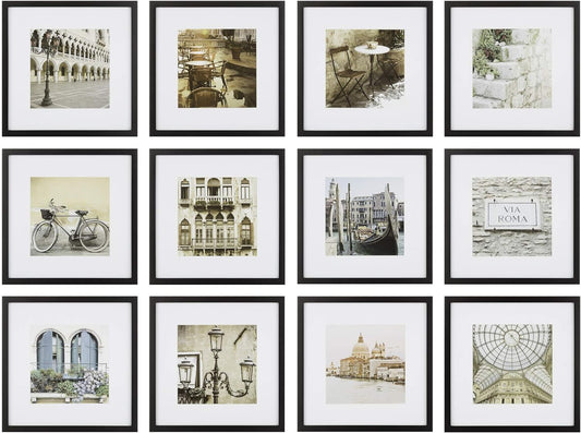 12Pc 12 X 12 Black Frame Kit, Matted to 7.5 X 7.5