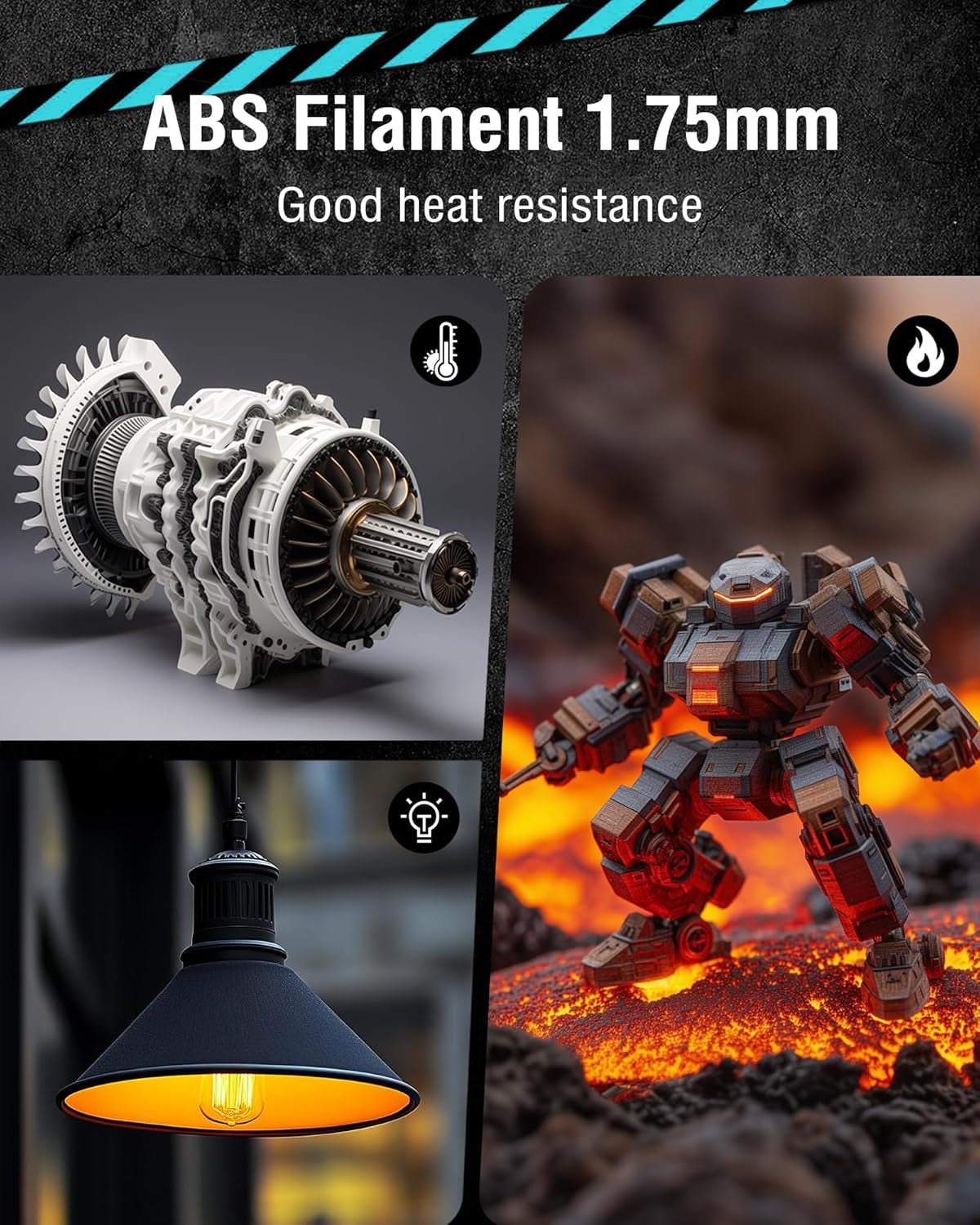 ABS Filament 1.75Mm 3D Printer Filament, Highly Resistant Durable, Heat Resistance, Excellent Toughness, Compatible with 99% FDM 3D Printers, 1Kg Spool (2.2Lbs), Black