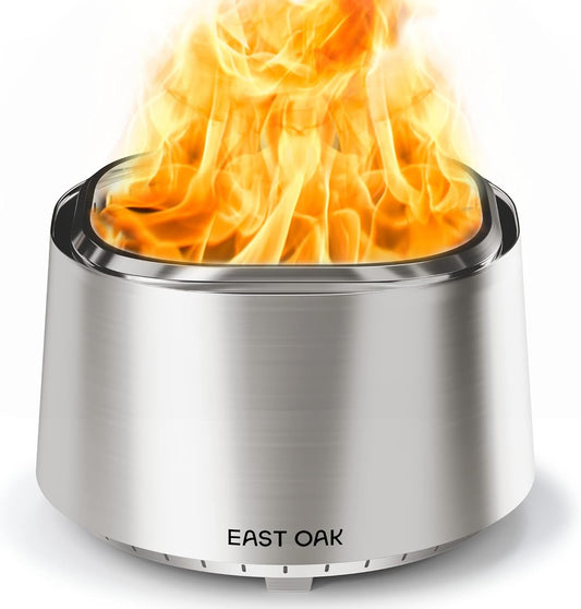 Camber Smokeless Fire Pit 29", Stainless Steel Fire Pits for outside Large Wood Burning Firepit with Poker & Removable Ash Pan, Portable Bonfire Pit for Patio, Backyard, Chisel Steel