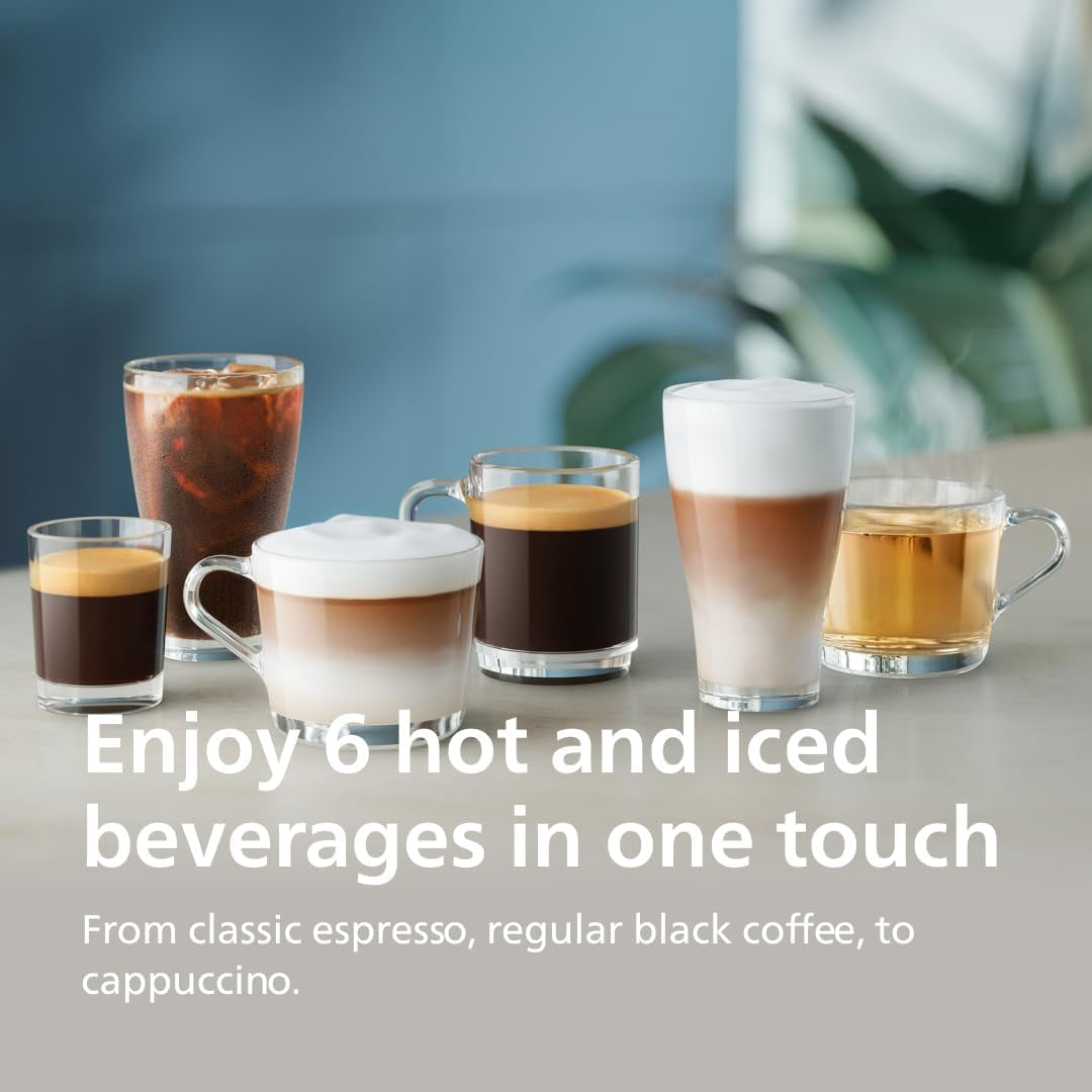 Series 3300 Fully Automatic Espresso Coffee Machine - 6 Hot & Iced Drinks, Lattego Milk System, 40% Quieter Silentbrew, Ceramic Grinder, Aquaclean Filter, Glossy Black (EP3341/50)