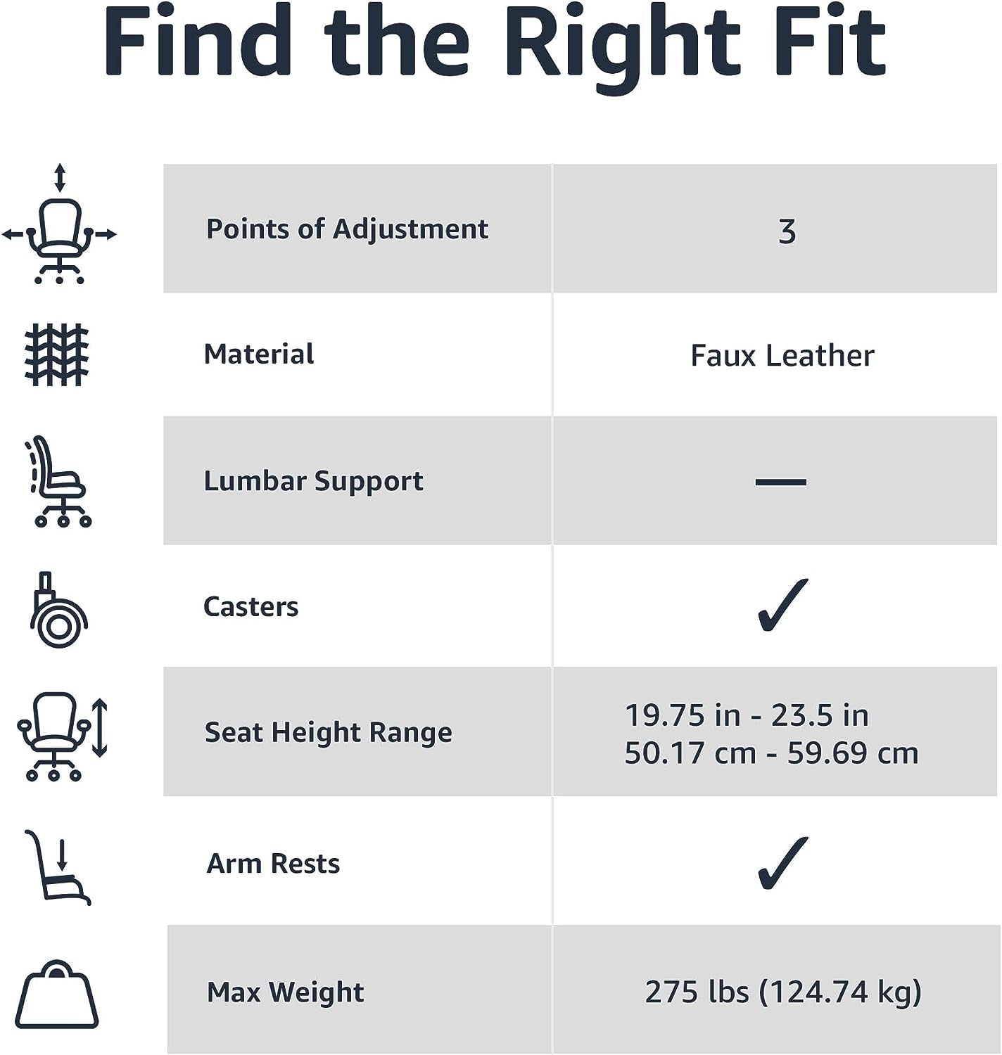 Classic Puresoft PU Padded Mid-Back Height Adjustable Office Computer Desk Chair with Armrest, 26"D X 23.75"W X 42"H, Black