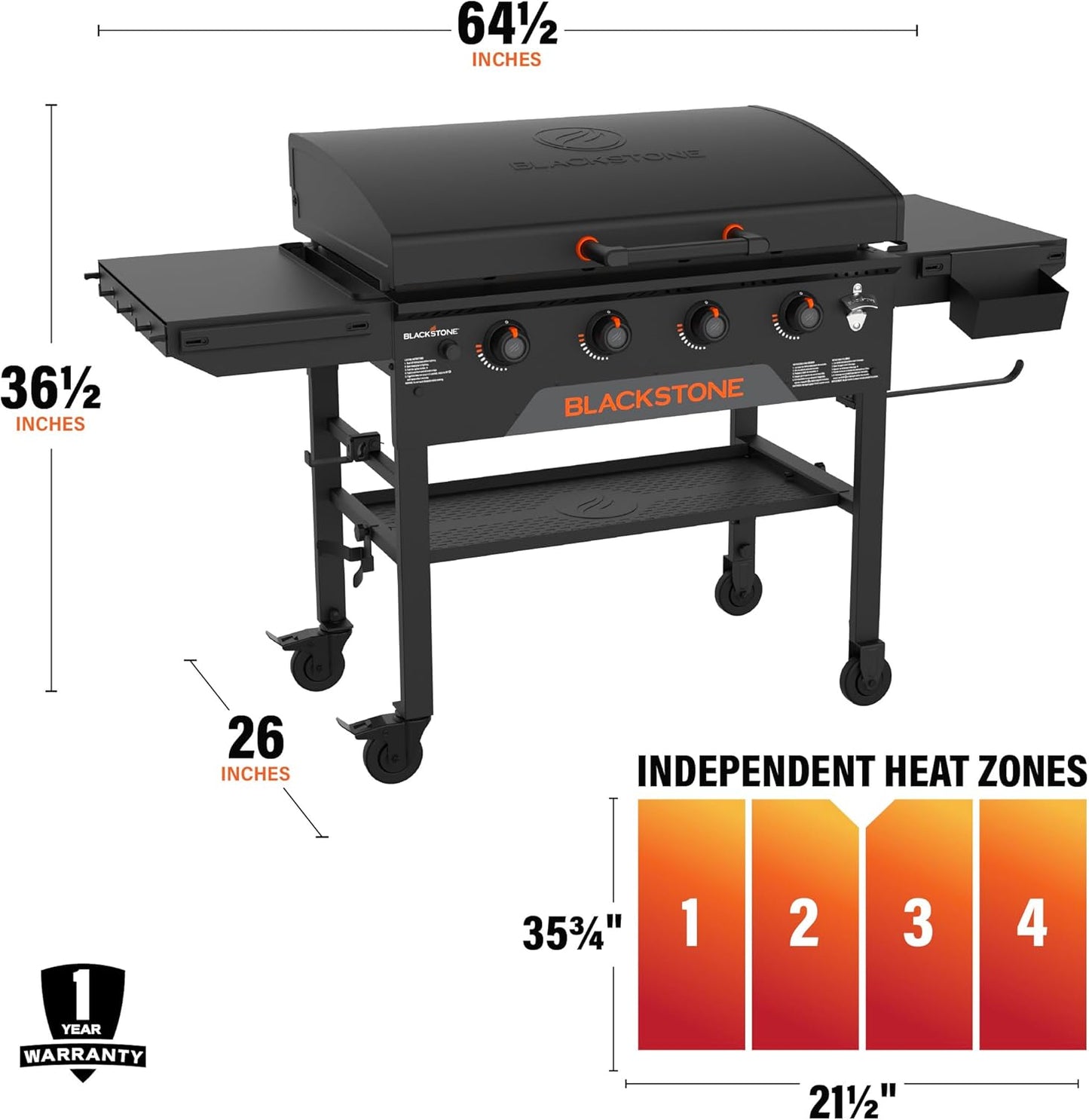2322 Original 36" Griddle with X-Braced Hood and Omnivore Griddle Plate, Powder Coated Steel, Black