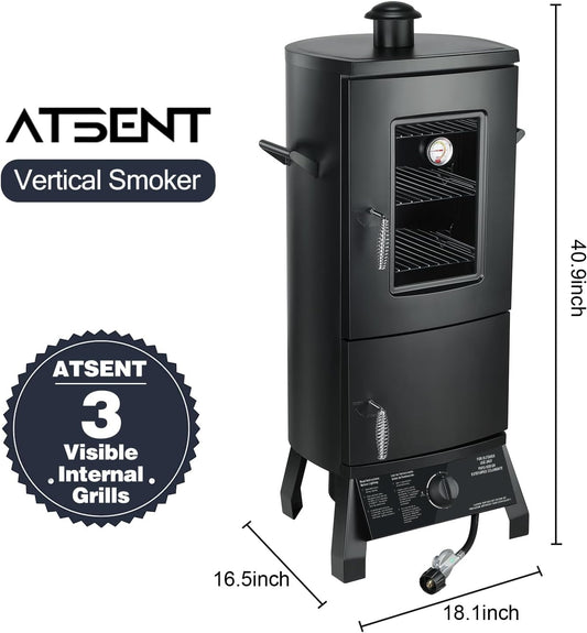 Propane Smoker, Vertical Smoker with Three Removable Shelves,Outdoor Grills & Smokers with Thermometer for BBQ, Backyard,Black…