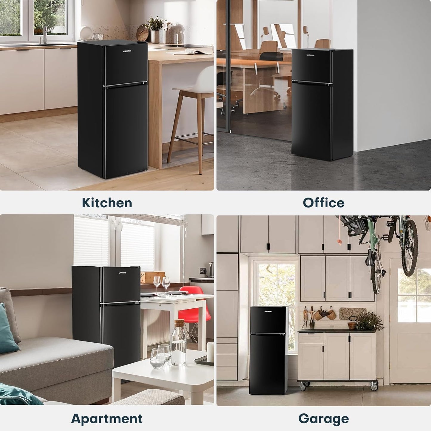 4.0 Cu.Ft. Mini Fridge with Freezer, Dorm Essentials, Double Door Small Refrigerator for Office, Dorm, Bedroom, Adjustable Thermostat, Large Capacity, Black-Br401