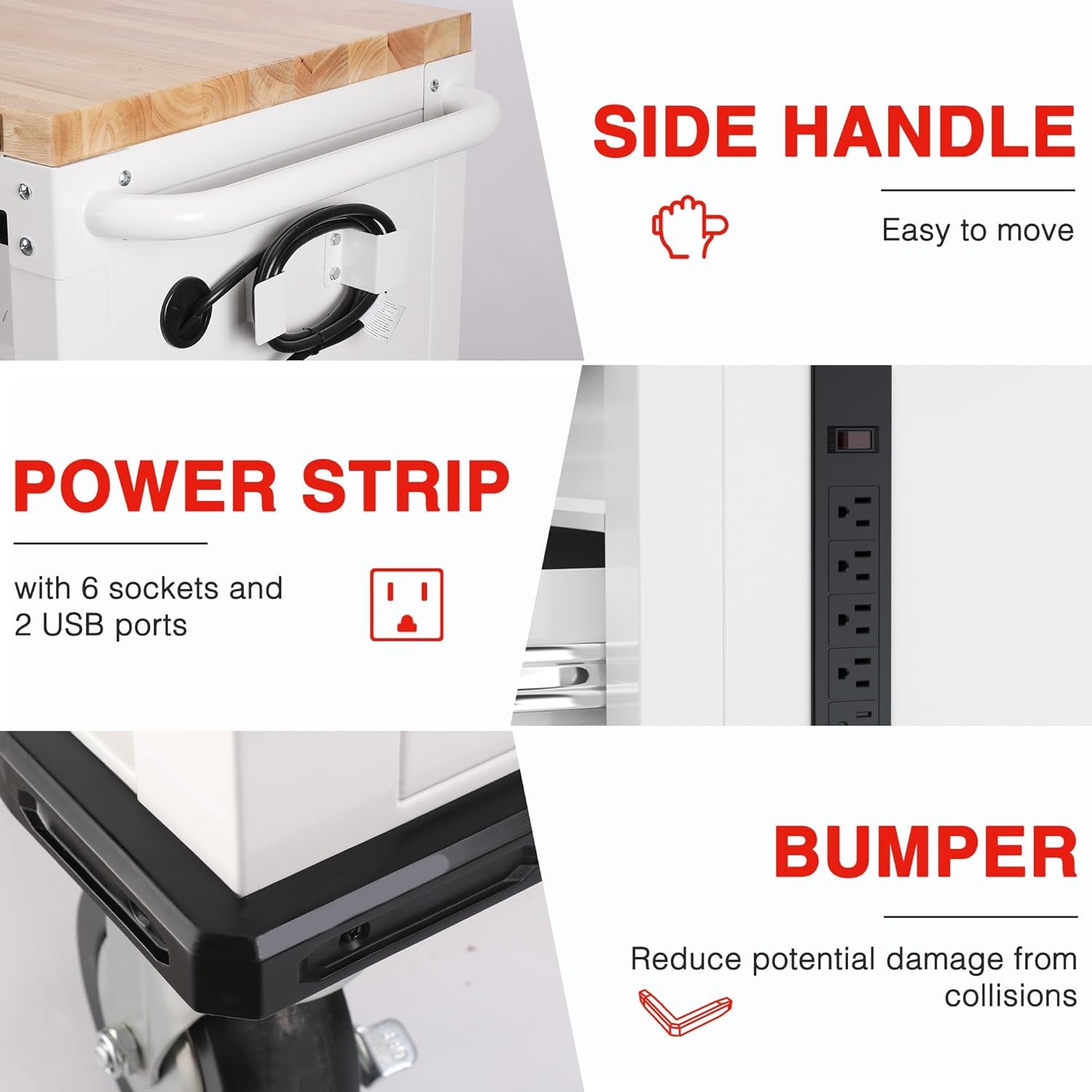 62" X 20" 7-Drawer & 2-Door Rolling Tool Chest, Mobile Tool Storage Cabinet with Power Strip, Locking System, Heavy Duty Rolling Cabinet for Garage, Warehouse & Kitchen, 1000 Lbs Capacity