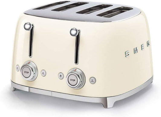 50'S Style Retro Aesthetic 4 Slice Toaster 6 Presets Extra Wide Slots Cream TSF03CRUS
