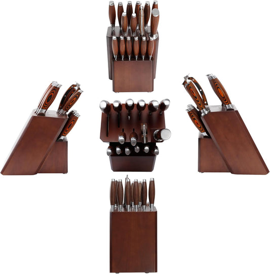Knife Block Set 17-Piece Knife Set with Wooden Block - German Steel Perfect Cutlery Set Gift