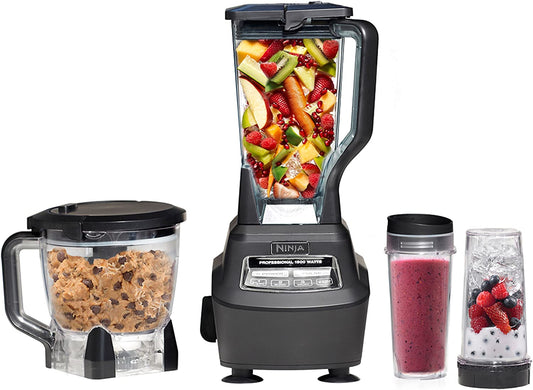 Blender, Mega Kitchen System, 1500W, 4 Functions for Smoothies, Processing, Dough, Drinks & More, with 72 Blender Pitcher, 64 Processor Bowl, 2 Nutri Cups + Lids, Black, BL770