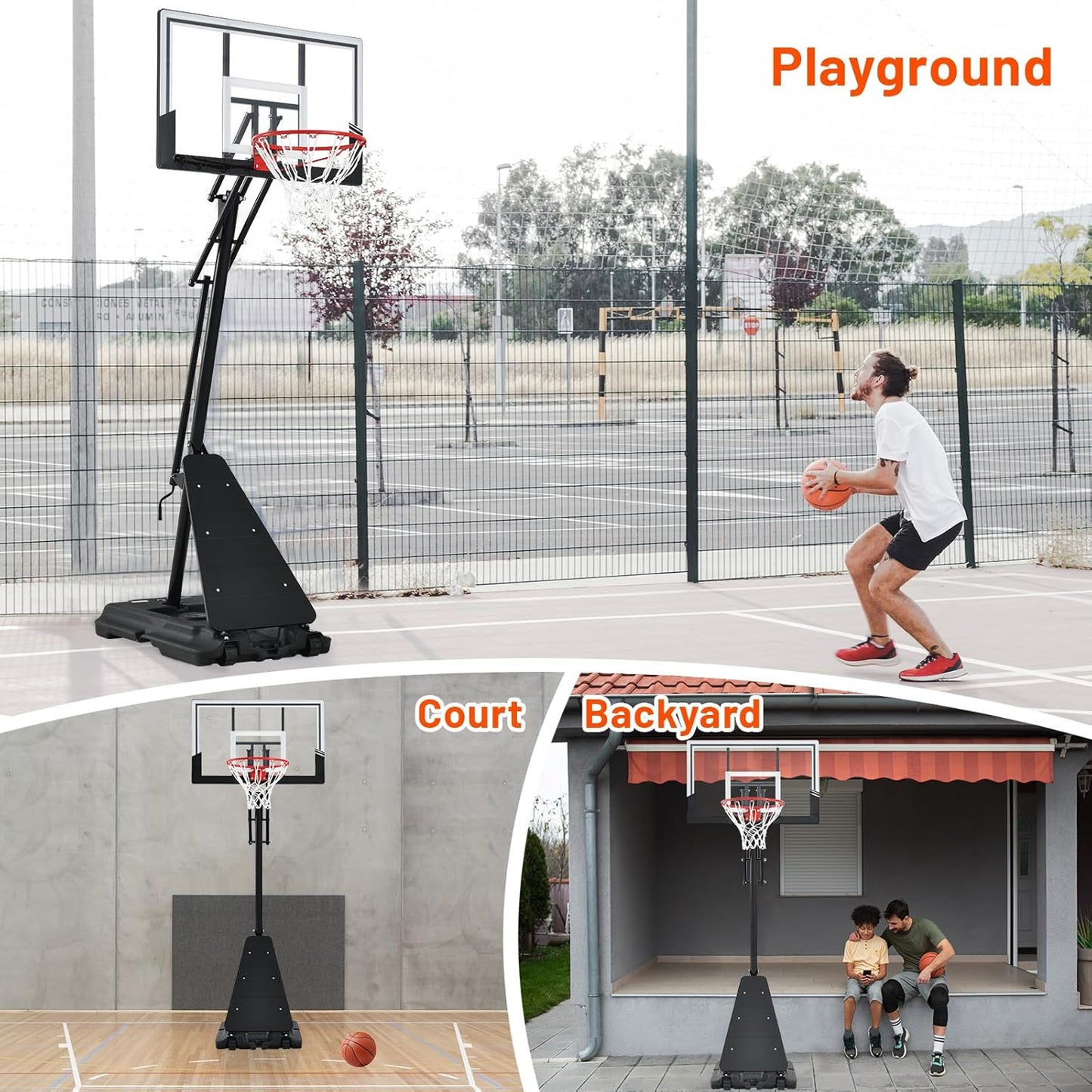 Basketball Hoop 44&48 Inch Backboard Portable Basketball Hoop Outdoor,5.3-10Ft Stepless Regulation Crank Adjust Basketball Goal System