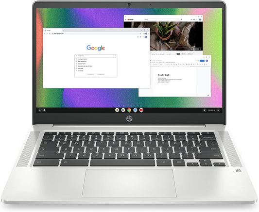 Chromebook 14 Laptop, Intel Celeron N4120, 4 GB RAM, 64 GB Emmc, 14" HD Display, Chrome OS, Thin Design, 4K Graphics, Long Battery Life, Ash Gray Keyboard (14A-Na0226Nr, 2022, Mineral Silver)