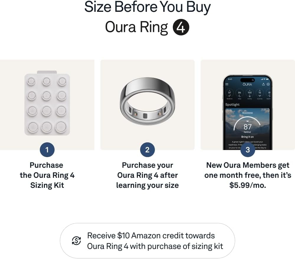 Ring 4 - Silver - Size 10 - Smart Ring - Size First with  Ring 4 Sizing Kit - Sleep Tracking Wearable - Heart Rate - Fitness Tracker - up to 8 Days of Battery Life