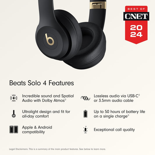 Solo 4 - Wireless Bluetooth On-Ear Headphones, Apple & Android Compatible, up to 50 Hours of Battery Life - Black & Gold