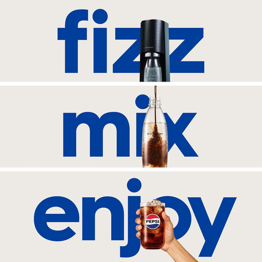 Terra Sparkling Water Maker (Black) with CO2 and Dishwasher Safe Bottle