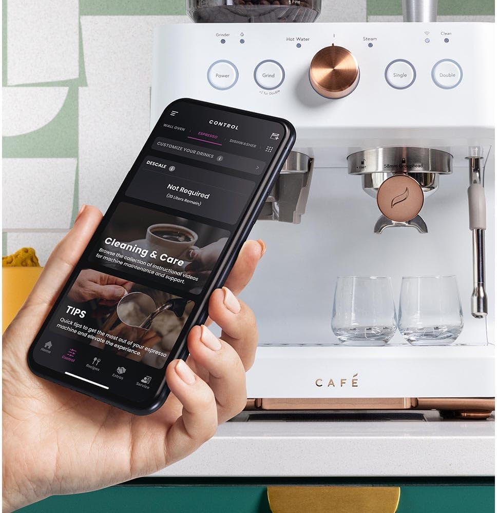 Bellissimo Semi Automatic Espresso Machine + Milk Frother | Wifi Connected, Smart Home Kitchen Essentials | Built-In Bean Grinder, 15-Bar Pump & 95-Ounce Water Reservoir | Matte White