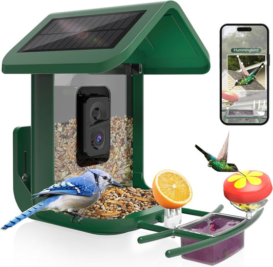 Bird Feeder with Camera Solar Powered : Smart Camera Bird Feeder 2K Live Feed Cam for Backyard - AI Identify Auto Capture Videos Pictures, Gifts for Birdlover Mom Dad, 2.4Ghz Wifi