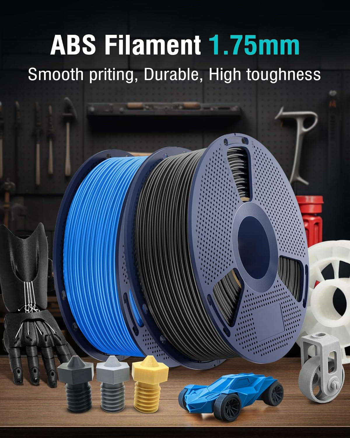 ABS Filament 1.75Mm 3D Printer Filament, Highly Resistant Durable, Heat Resistance, Excellent Toughness, Compatible with 99% FDM 3D Printers, 1Kg Spool (2.2Lbs), Black
