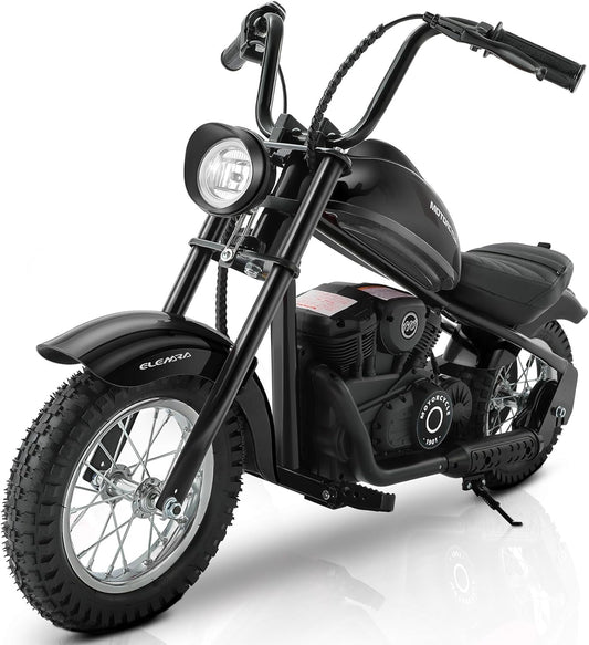 Electric Dirt Bike, 15 Mph & 150Lb Max, 24V Ride on Toy for Big Kids W/Led Lights & Power Display, Chain-Driven Motor, Twist-Grip Throttle, Shock Springs, Handbrake, 12" Air-Filled Tires-Black
