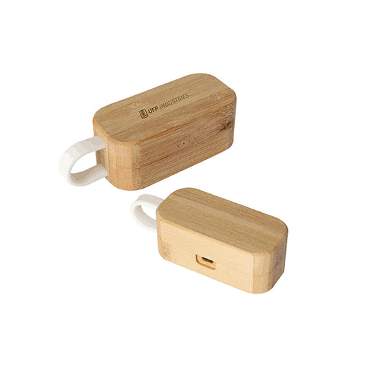 Earbuds in Bamboo Charging Case