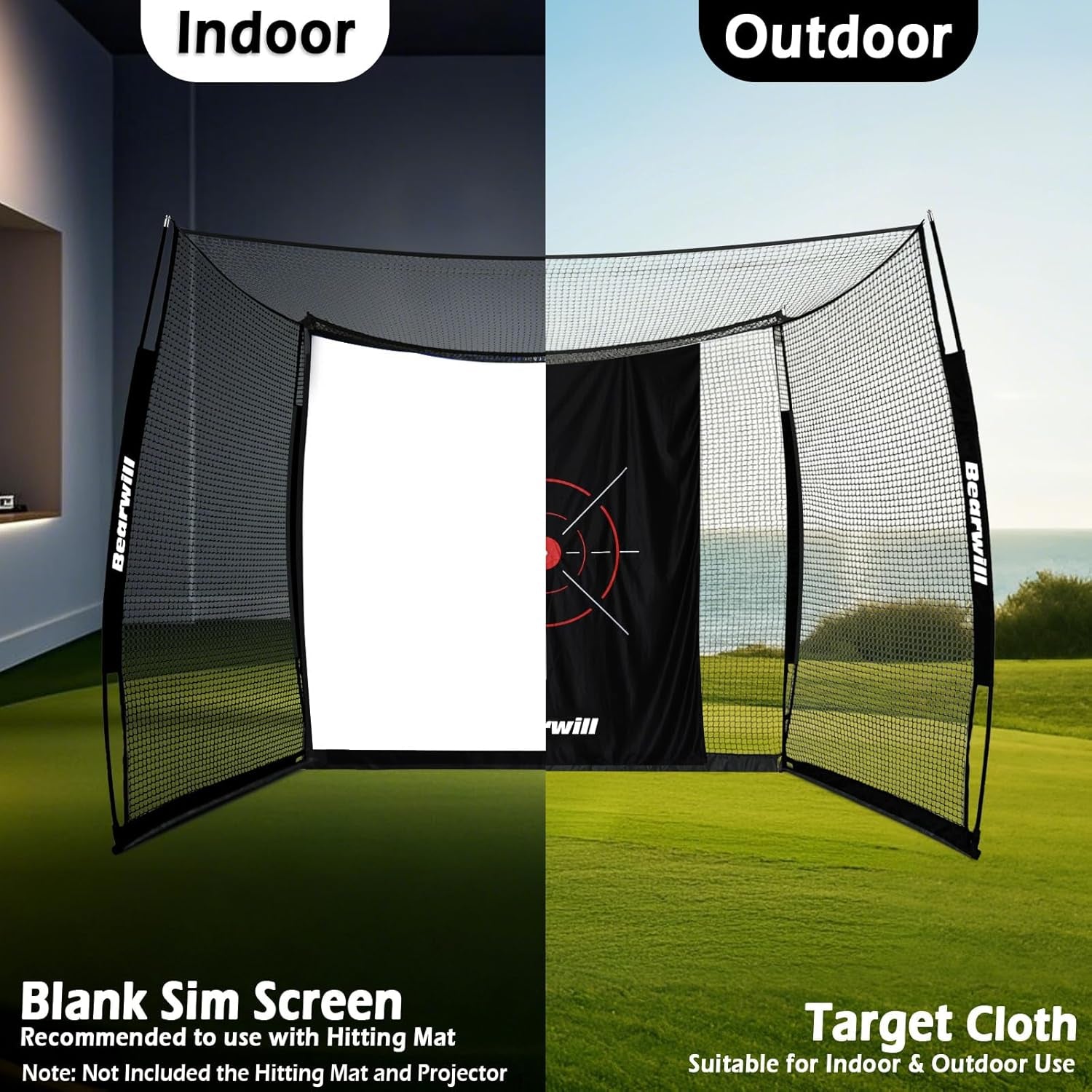 Golf Net with Simulator Impact Screen, 11 FT X 8 FT Golf Practice Hitting Net, HD Blank Impact Screen and Target Cloth for Driving Swing, Home Garage Backyard