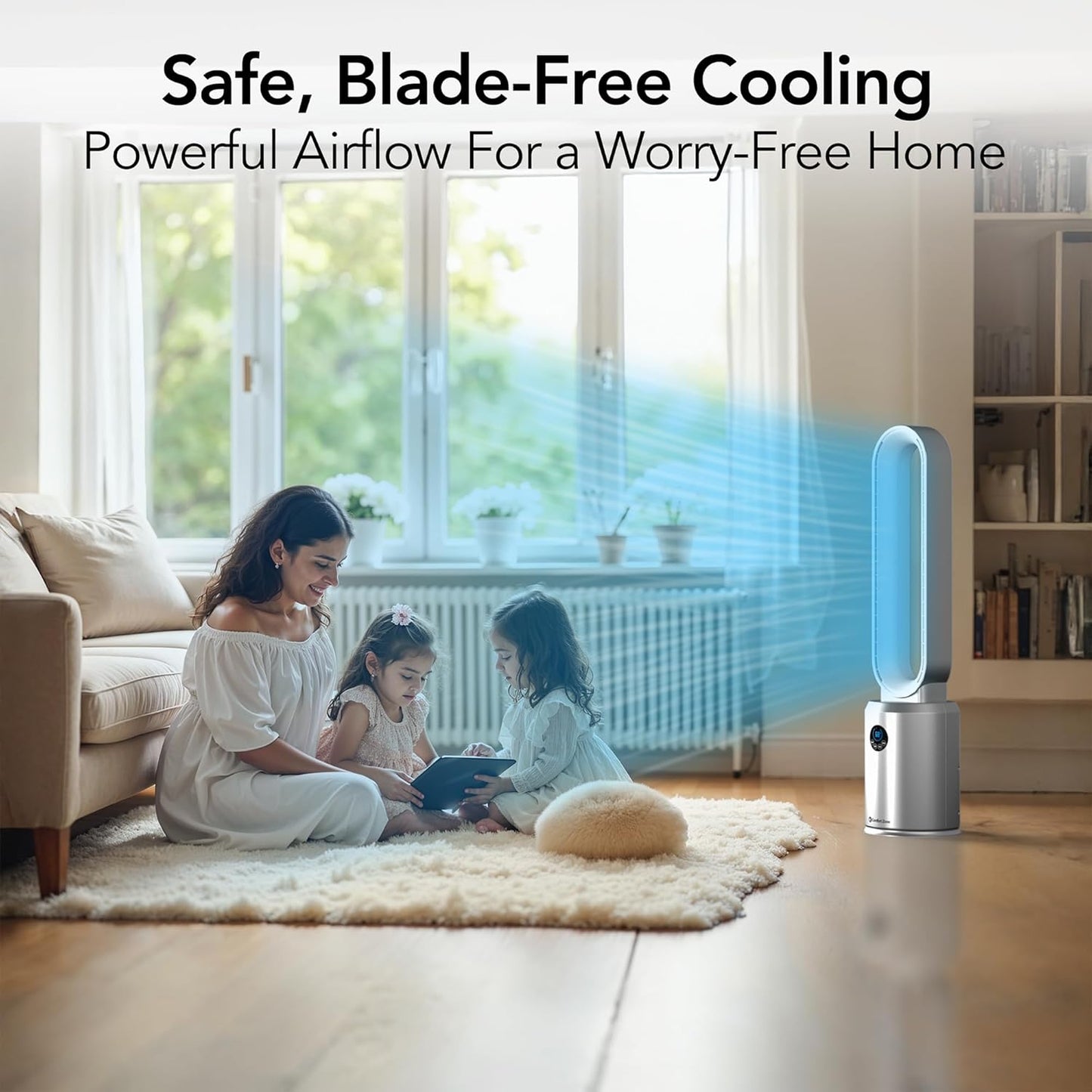 40-Inch Bladeless Tower Fan for Bedroom, 3-Speed Stand Fan with Remote Control, 9-Hour Timer, Wide Oscillation & Digital Push-Button Display – Quiet Home Floor Fan, Silver