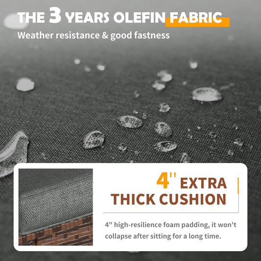 Patio Conversation Set, 5 Pieces Outdoor Furniture Set, All-Weather Wicker Rattan High Back Outdoor Sectional Sofa Set with Ottoman for Poolside, Backyard, Brown Wicker Dark Grey Cushions