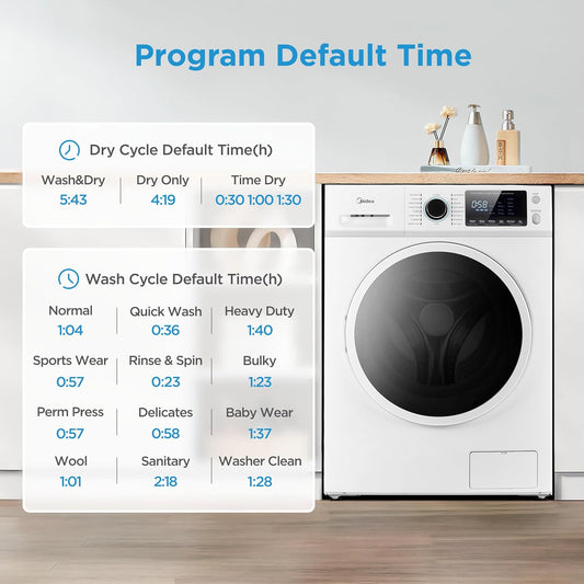 24 Inch Washer and Dryer Combo, All in One Washer and Dryer 2.7 Cu.Ft 26Lbs, Ventless Washing Machine, Steam Care, Overnight Dry, 1400 RPM, 16 Cycles Front Load Washer, Full-Automatic, White