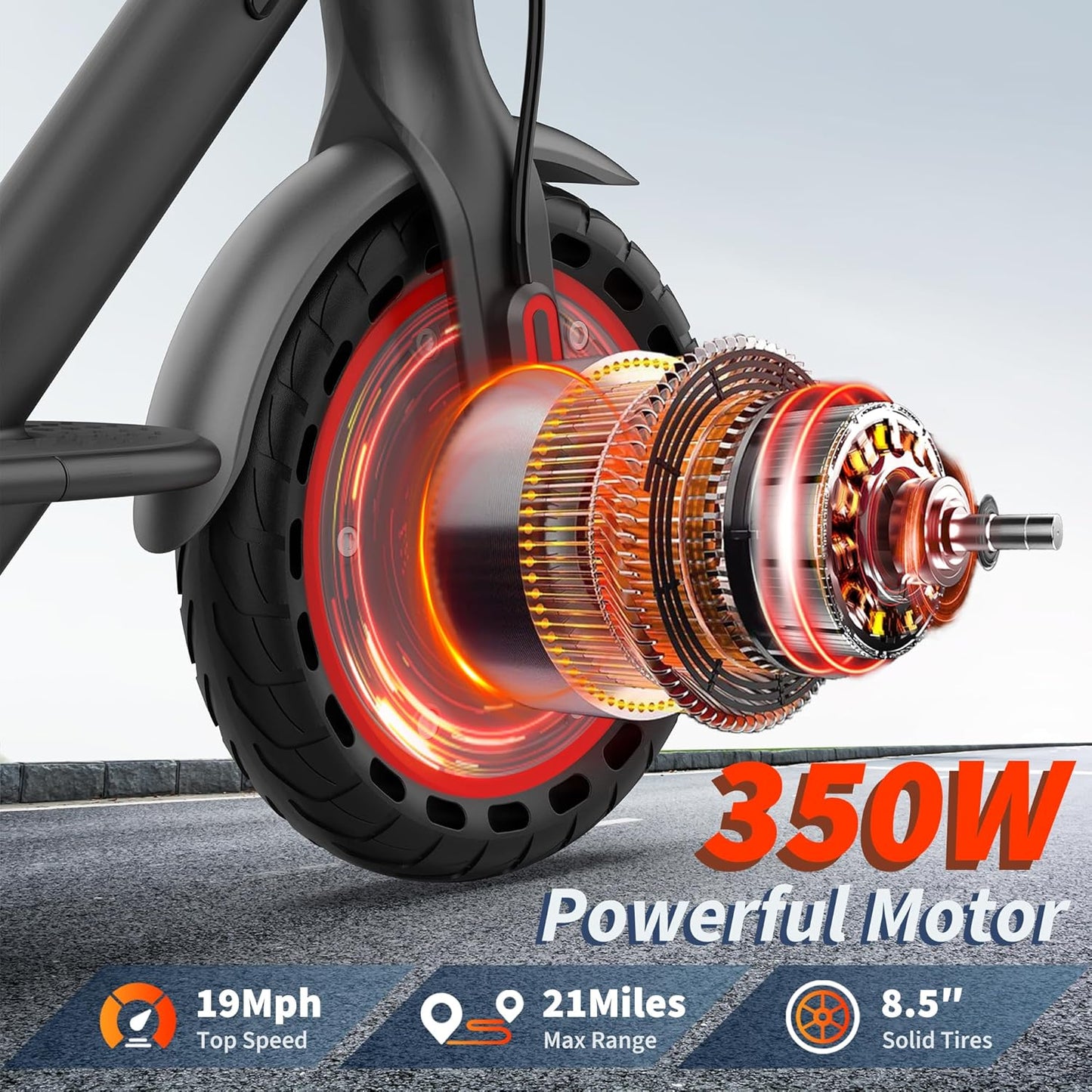 Electric Scooter with Seat for Adults - 19MPH & 21-Mile Range, 350W Motor, 8.5" Solid Tires with App Control & Dual Brake System - UL2272 Certified Folding Commuter E-Scooter for Adults