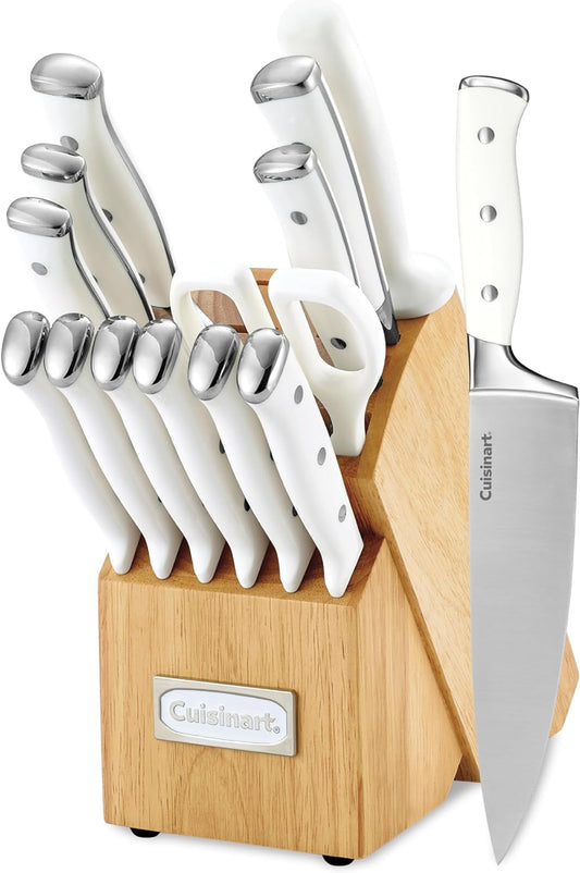 15-Piece Knife Set with Block, High Carbon Stainless Steel, Forged Triple Rivet, White, C77WTR-15P