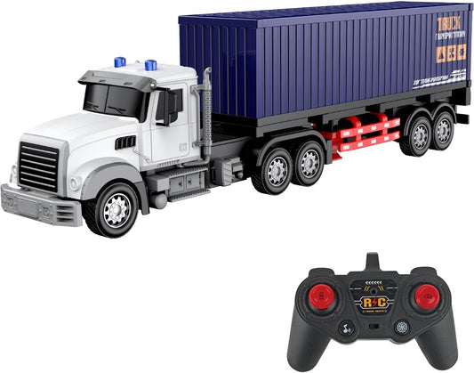 Remote Control Semi Truck with Trailer -24 Inch Semi Truck Toy for Kids,1:24 Container Truck with LED Lights & Music, Great Gift for Boys Girls