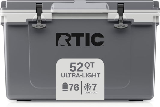 RTIC 52 QT Ultra-Light Hard Cooler Portable Ice Chest Box for Beach, Drink, Beverage, Camping, Picnic, Fishing, Boat, Barbecue, 30% Lighter Than Rotomolded