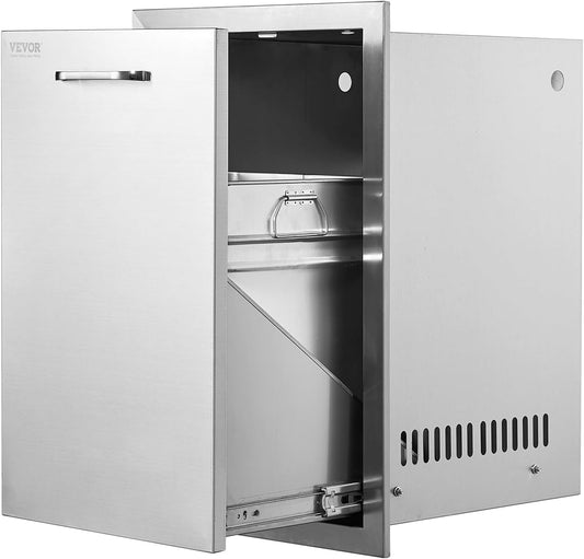 VEVOR Outdoor Kitchen Trash Drawer 16Wx22Hx16 D, Propane Tank Drawer, Stainless Steel Pull Out Trash with Handle, Outdoor Kitchen Cabinets Can Pull Out, BBQ Island Bin
