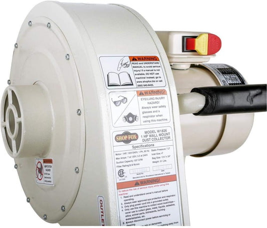 Shop Fox W1826 Wall Dust Collector, 2.5 Micron Filtration,White