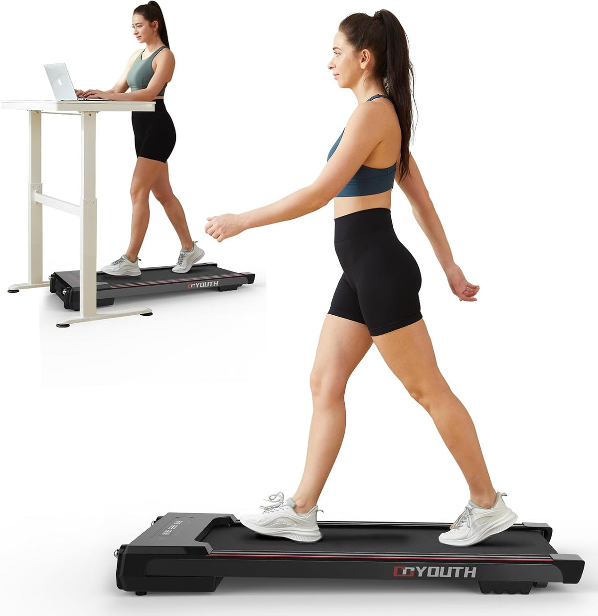 Walking Pad Treadmill, Under Desk Treadmill for Home Office, Wide Belt Compact Treadmills 300 lbs Capacity, 2.25HP Shock-Absorbing Walking Jogging Running Machine Remote Included