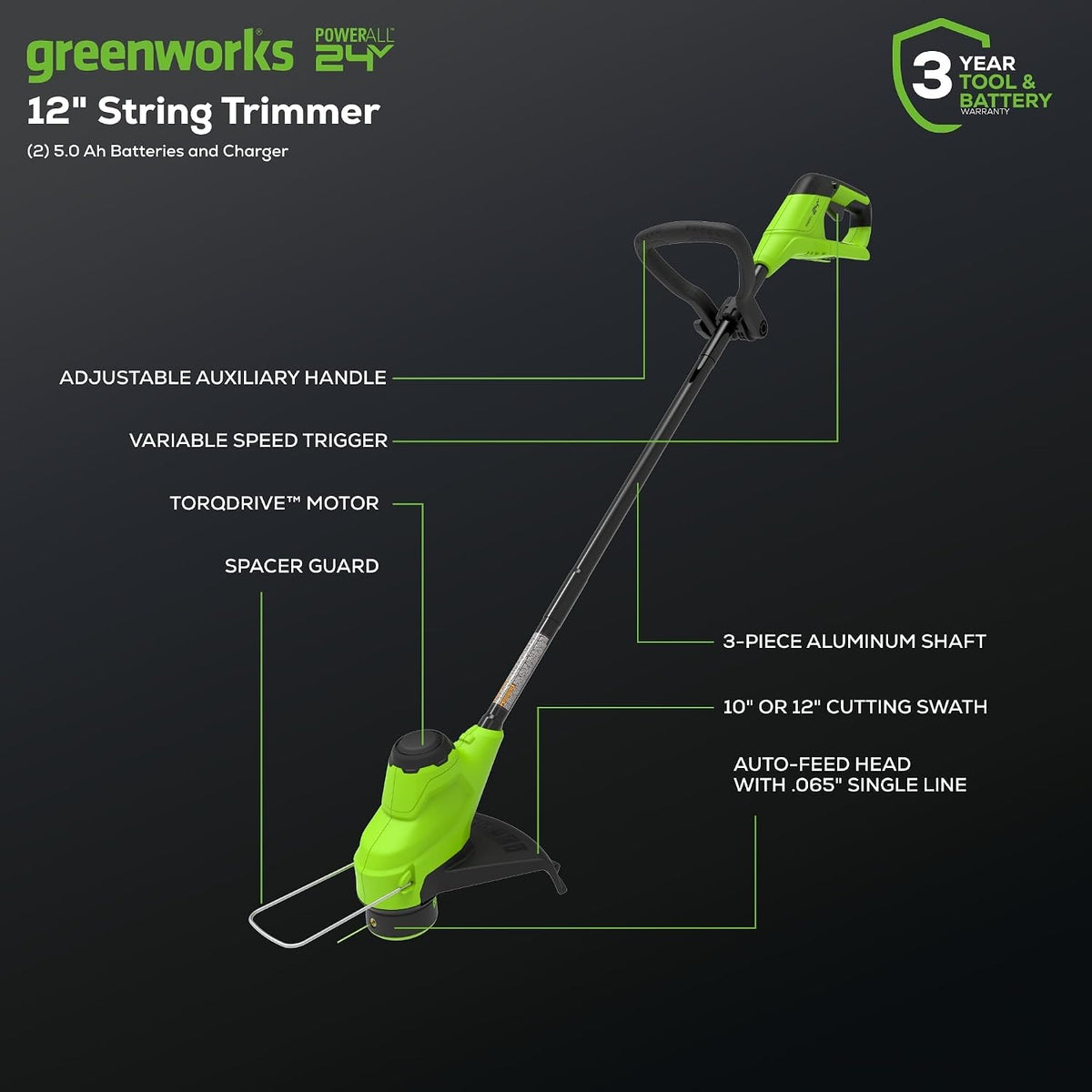 Greenworks 48V (2x24V) Electric Lawn Mower Combo Kit: 20"Steel Deck Push Mower, 12" String Trimmer, 320 CFM Blower, 3 Batteries & 2 Chargers, 3-Year Warranty.