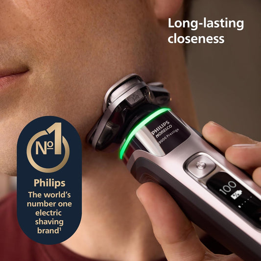 Shaver I9000 Prestige, Wet & Dry Electric Shaver, Dark Slate Nova, Senseiq Technology, Triple Lift & Cut System, 360 Rotating Dual Steelprecision Blades, Charging Stand, XP9204/85