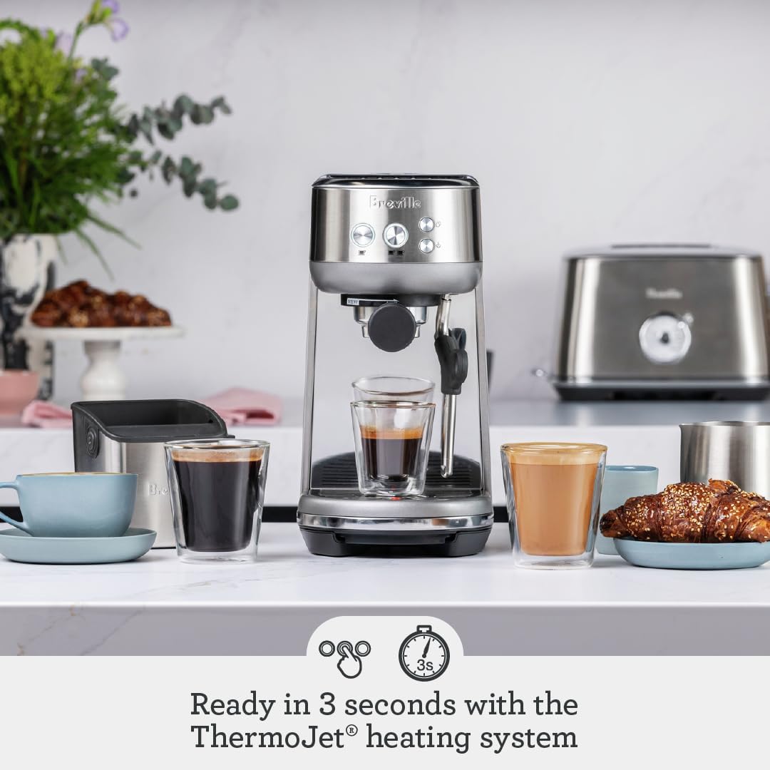 Breville BES450BSS Bambino Espresso Machine, Brushed Stainless Steel Make café-quality espresso, lattes and cappuccinos at home with this compact, manual coffee maker | Beginner-friendly