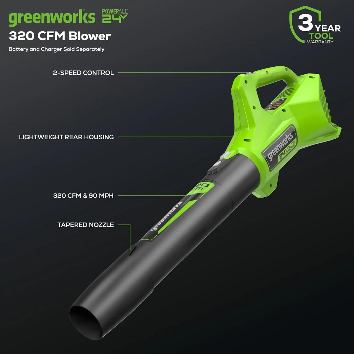 Greenworks 48V (2x24V) Electric Lawn Mower Combo Kit: 20"Steel Deck Push Mower, 12" String Trimmer, 320 CFM Blower, 3 Batteries & 2 Chargers, 3-Year Warranty.