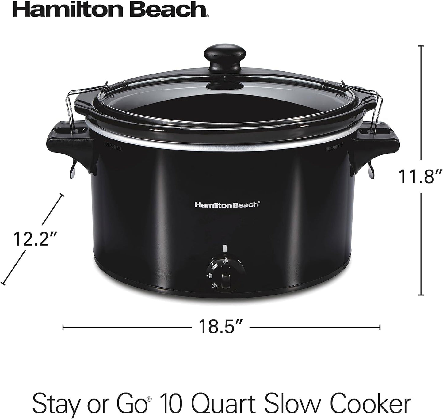 Slow Cooker, Extra Large 10 Quart, Stay or Go Portable with Lid Lock, Dishwasher Safe Crock, Black (33195)