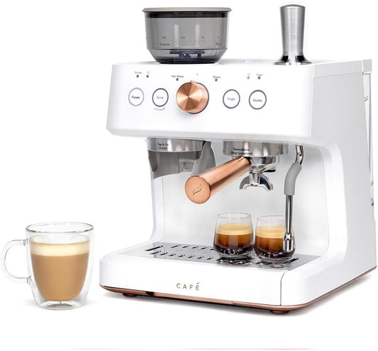 Bellissimo Semi Automatic Espresso Machine + Milk Frother | Wifi Connected, Smart Home Kitchen Essentials | Built-In Bean Grinder, 15-Bar Pump & 95-Ounce Water Reservoir | Matte White