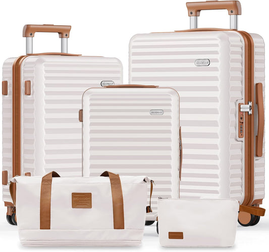 Luggage Sets 3 Piece Hardside Expandable Suitcase with Double Spinner Wheels Tsa Lock, (Beige White, 5 Piece Set)