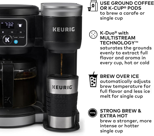 K-Duo Hot & Iced Single Serve & Carafe Coffee Maker, Multistream Technology, 72Oz Reservoir (Gen 2)