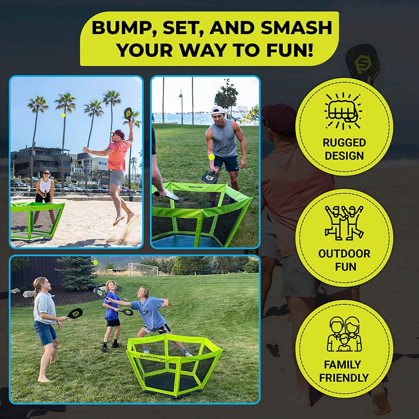 Pickleball Yard Game as Seen on Shark Tank - Beach, Backyard, Tailgate & Lawn, Outdoor Activities for Adults and Family - Easy Assembly