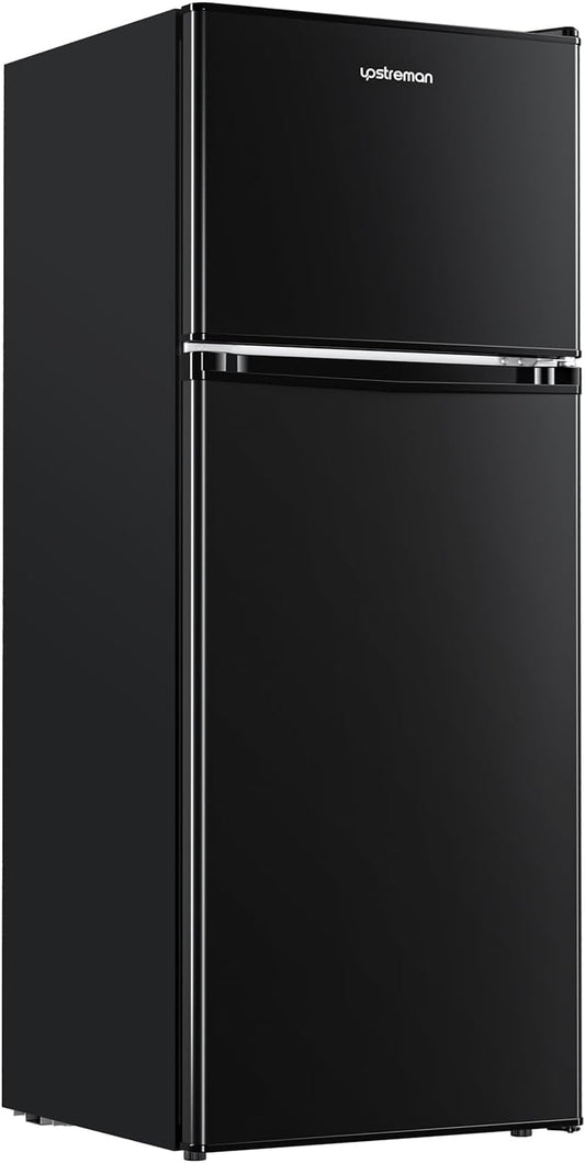 4.0 Cu.Ft. Mini Fridge with Freezer, Dorm Essentials, Double Door Small Refrigerator for Office, Dorm, Bedroom, Adjustable Thermostat, Large Capacity, Black-Br401