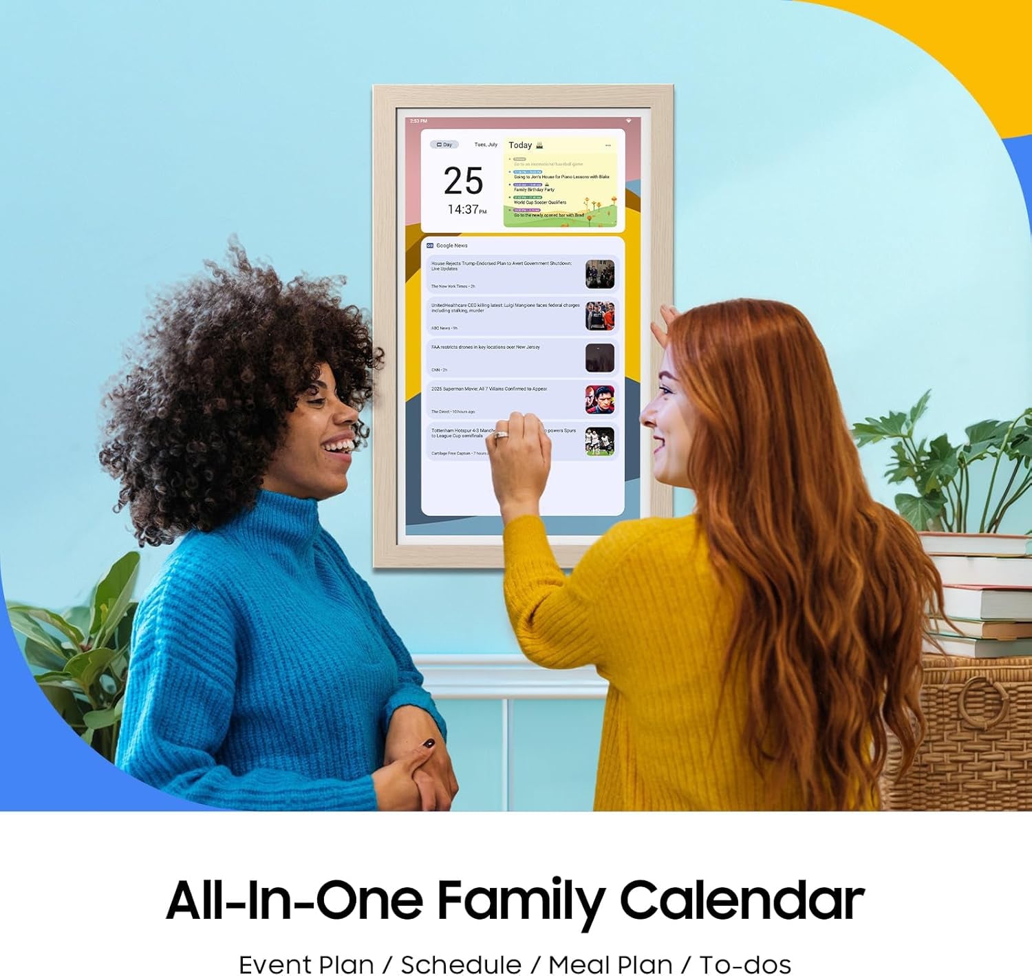 Digital Calendar: Electronic Calendar, Smart Touchscreen Interactive Display for Chore Chart, Family Schedules Planner, Supports All Apps via Google Play (Yellow, 21.5-Inch)