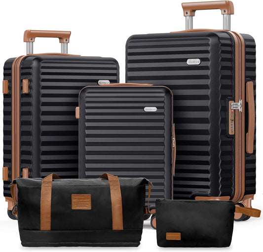 Luggage Sets 3 Piece Hardside Expandable Suitcase with Double Spinner Wheels Tsa Lock, (Black, 5 Piece Set)